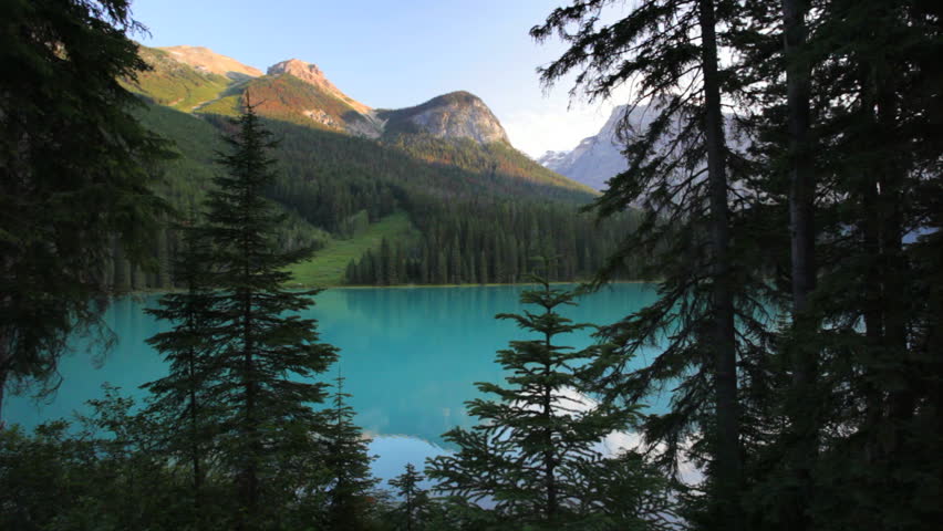Pristine Emerald Lake, Yoho National Park, British Columbia, Canada, dolly shot