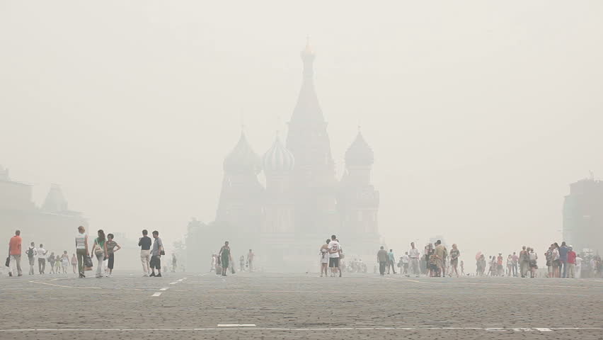 Moscow. Red Square in smog from wildfires.