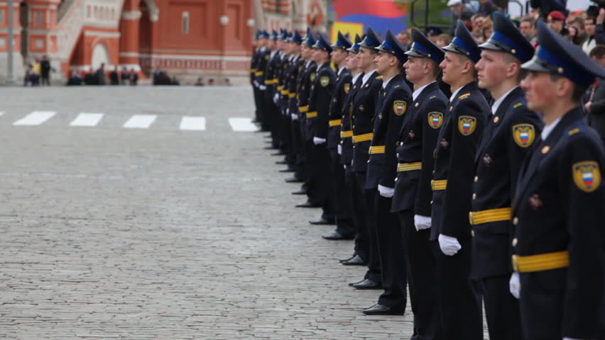 MOSCOW - MAY 6: Soldiers of presidential rank stand and participate in rehearsal in honor of Great Patriotic War victory on Red Square on May 6, 2010 in Moscow, Russia.