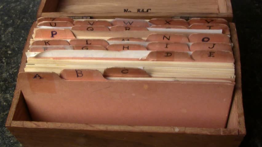 Recipes in index cards filing system