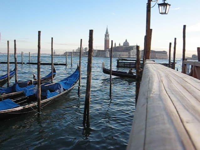 Venice: Parked gondolas in front of St.mark square