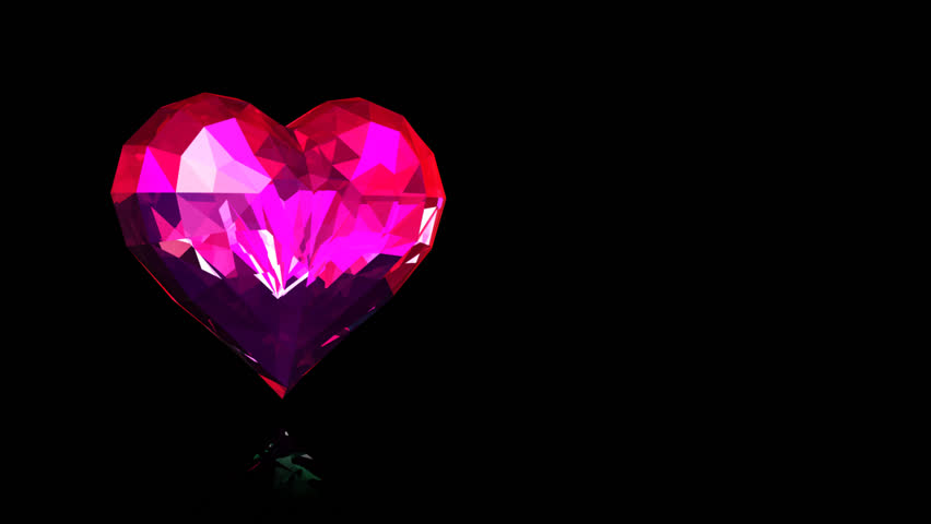 Render of red ruby in the form of heart rotates being reflected in a black background (alpha matte)