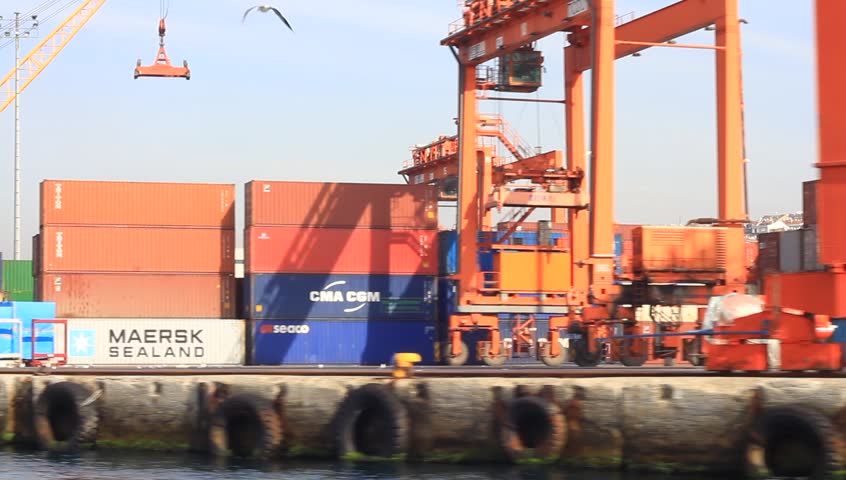 ISTANBUL - MARCH 16: Istanbul Container Harbour shot from the water side on March 16, 2011 in Istanbul, Turkey. This particular terminal is main trading port in Turkey.