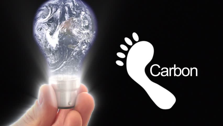 Global Warming concept - Light bulb and Carbon footprint