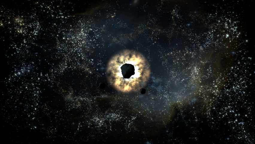 An asteroid in deep space heading towards the viewer.   (High-quality 3d animation made in Maya)