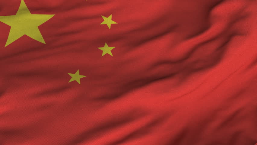 Seamless looping 3D rendering closeup of the flag of China.  Flag has a detailed realistic fabric texture and an accurate design and colors.