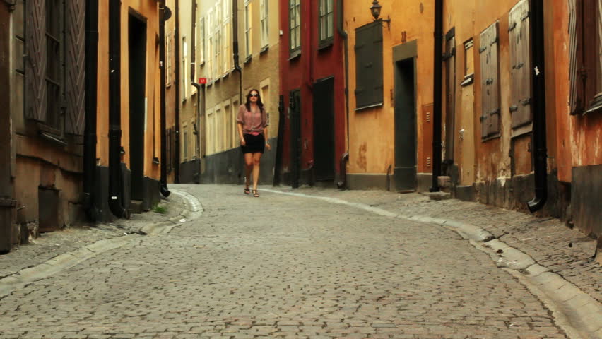 Young woman in old town of Stockholm