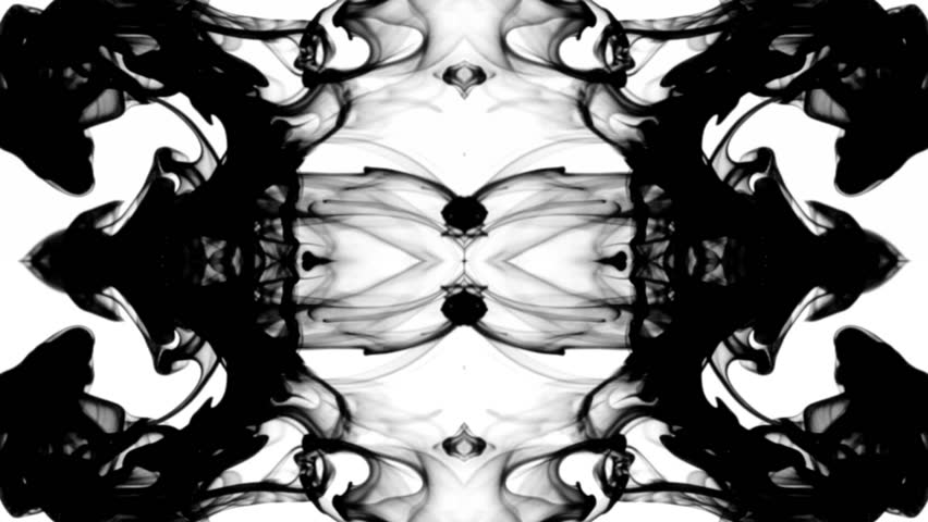 Black ink in water leaving screen like a disappearing Rorschach inkblot test, only moving gracefully and hypnotically,