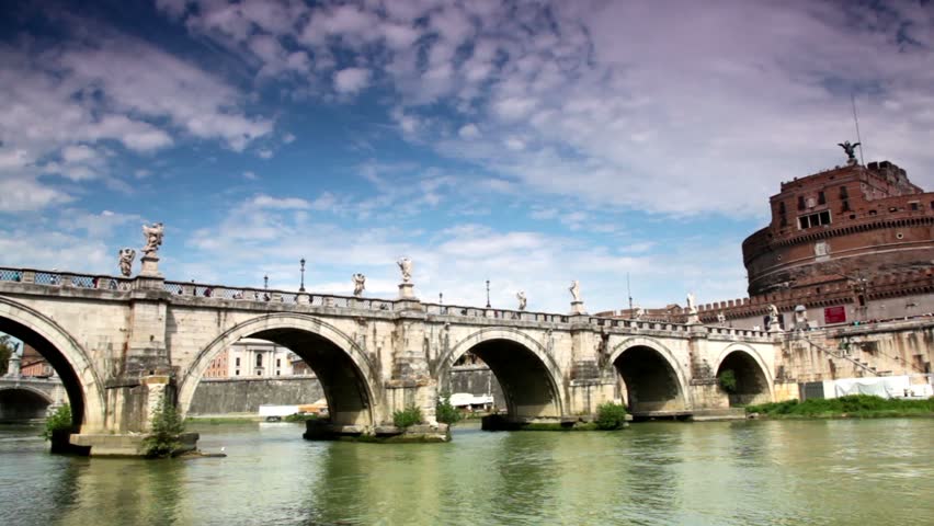 Sant Angelo Bridge and Sant Angelo Castel the view from the bank of river