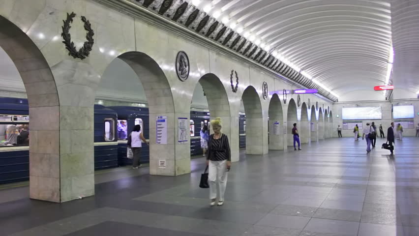 ST PETERSBURG - JUNE 20: Passengers exit a subway train at station Tekhnologichesky Institut, June 20, 2011, St. Petersburg, Russia. The Saint Petersburg Metro is the deepest subway system in the world.