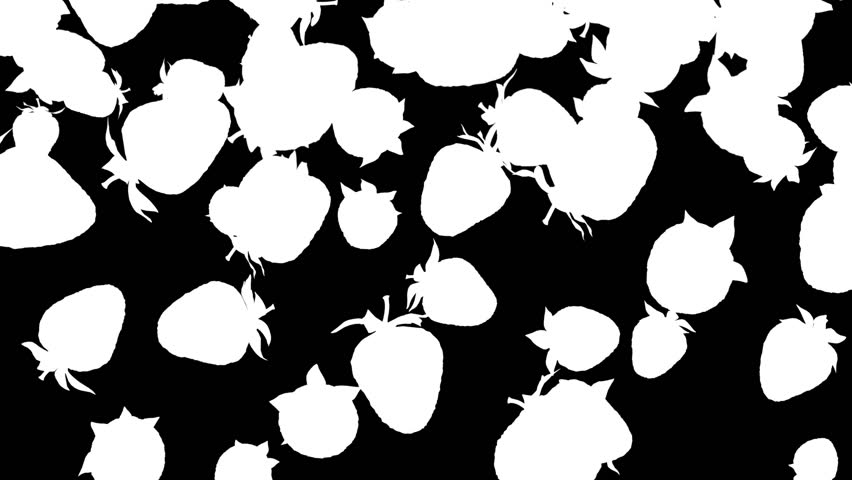 Falling strawberries on white background. Photorealistic 3d animation with alpha-matte, also version with a depth of field included