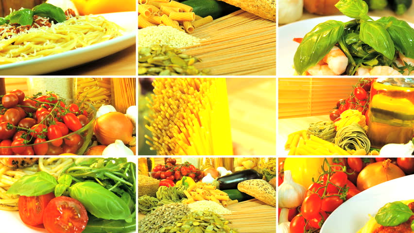 Montage collection of healthy fresh meals for a modern balanced diet