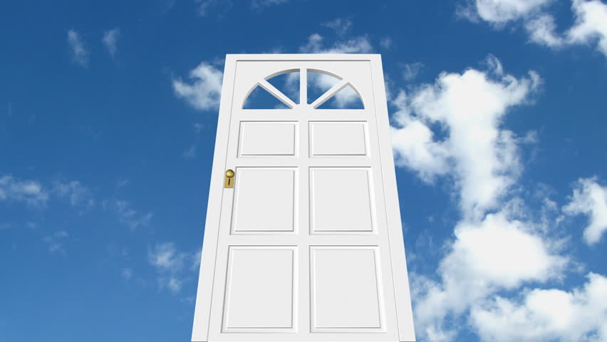 Door in the sky with timelapse clouds. HD version