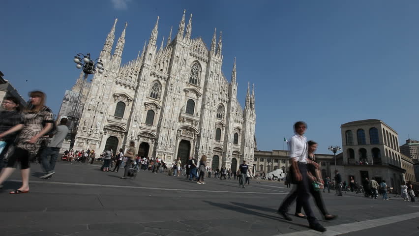 MILAN - CIRCA 2009 Timelapse of crowds at the Duomo di Milano Cathedral in Milan, circa 2009