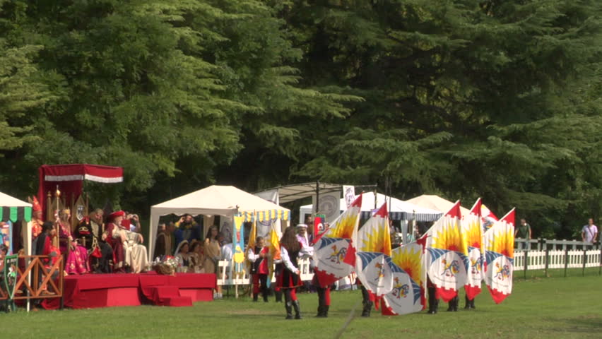 COMO, ITALY - CIRCA SEPT 2011:  Palio del Baradello re-enacts Barbarossa's visit to his allies in Como after defeating Milan in the 1159 battle, circa Sept 2011, Como, Italy. Period dances, games and shows create a medieval atmosphere at this annual event