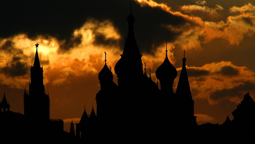Saint Basil`s Cathedral, known as Temple of Basil the Blessed, in Moscow, Russian Orthodox church on the Red Square, built in 16th century, part of UNESCO World Heritage Site with golden sunset. 