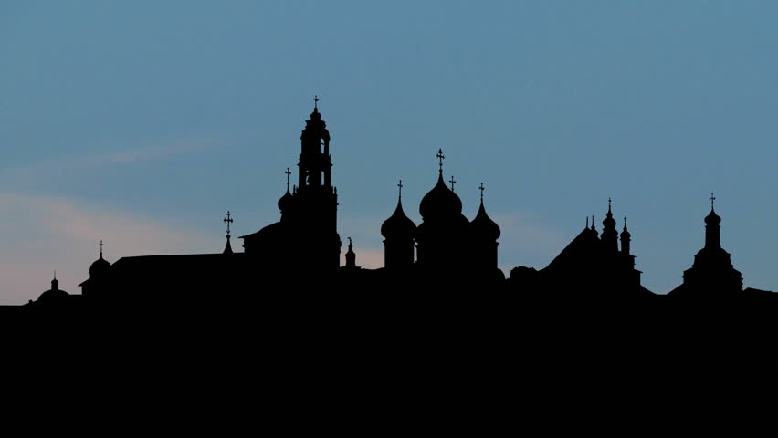 Trinity Lavra of St.Sergius monastery with the moon rising, spiritual center of  Russian Orthodox church, located in Sergiyev Posad, founded in 14th century, part of UNESCO World Heritage list.