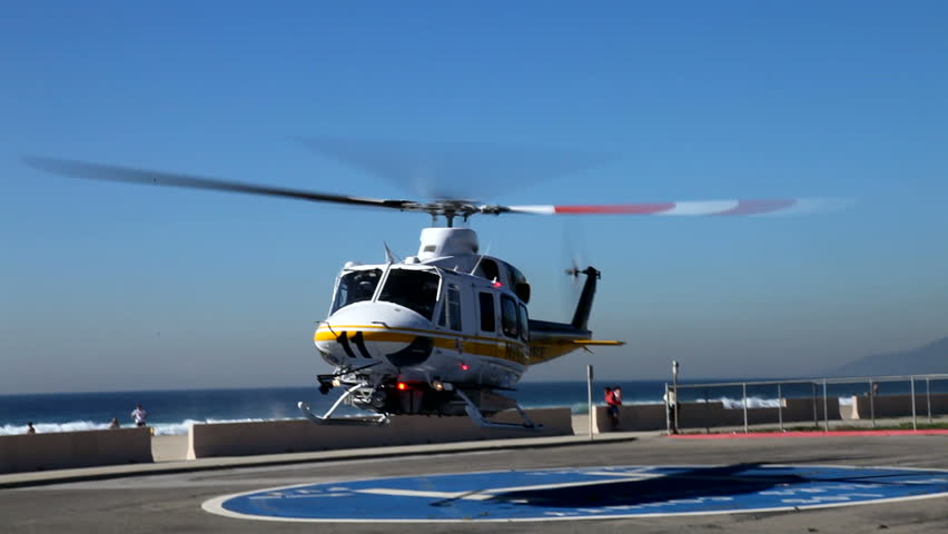 LOS ANGELES - JAN 16: An LA County helicopter takes off prior to running training exercises.