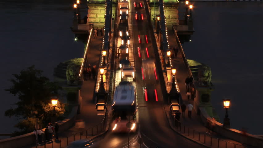 Szechenyi Chain Bridge evening timelapse in Budapest Hungary Budapest Hungary September 2010