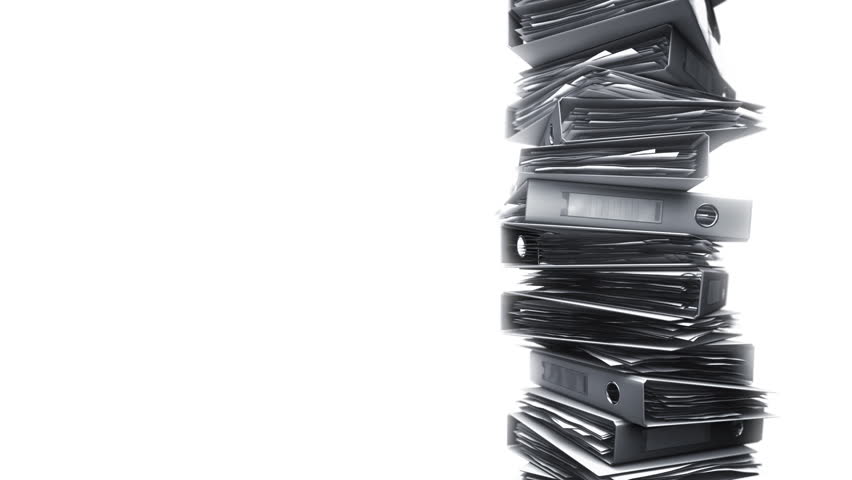 Office Binders Stack on White (Loop). Ring binders piled. Seamless loop.