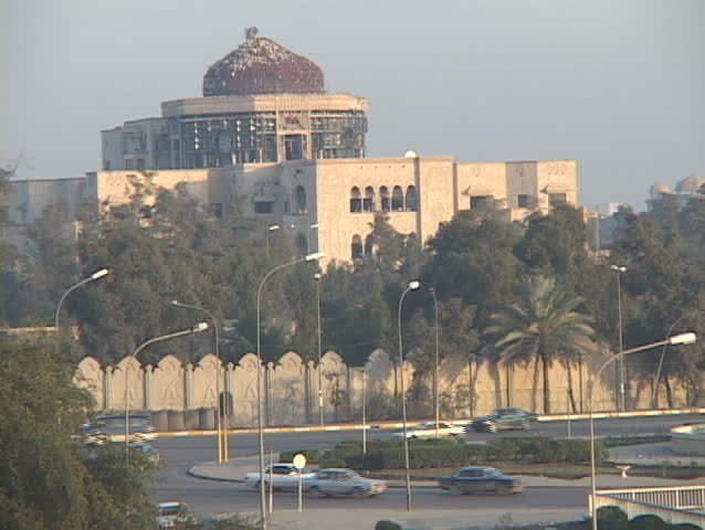 Traffic moves briskly in war-torn Baghdad, Iraq.