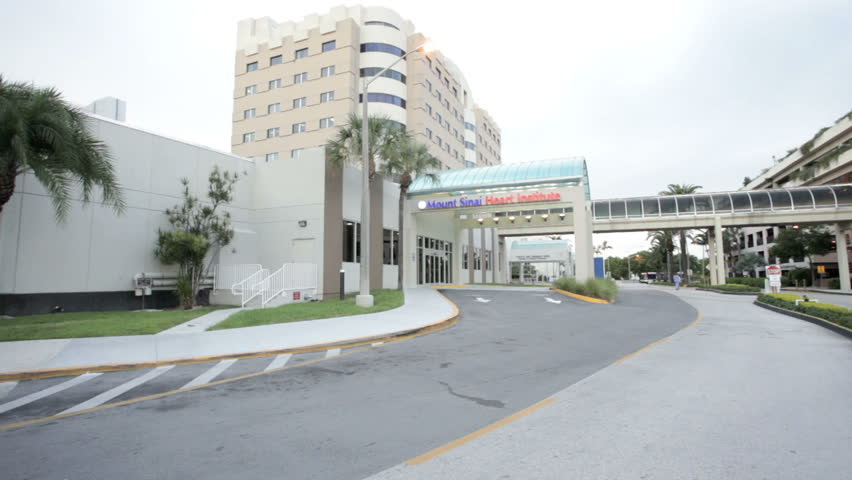MIAMI BEACH, FLORIDA - SEPTEMBER 29: Camera stabilizer video of Mount Sinai Hospital main entrance in Miami Beach, September 29, 2011, Miami Beach, Florida, United States. 