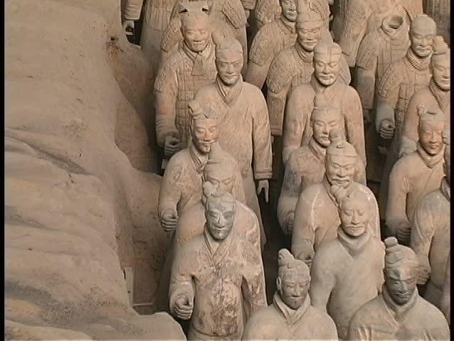 Terracotta soldiers adorn a mausoleum made by  Emperor Qin Shi Huang.