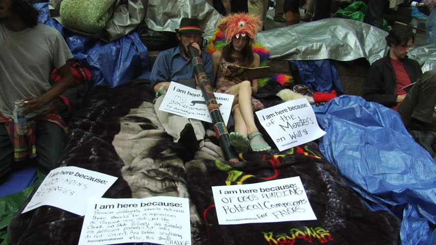 NEW YORK - SEPT 30: Protesters congregate in Zuccotti Park in Lower Manhattan on Day 14 of Occupy Wall Street September 30, 2011 in New York. 