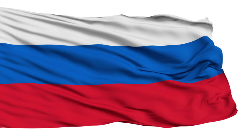 Realistic 3d seamless looping Russia flag waving in the wind.