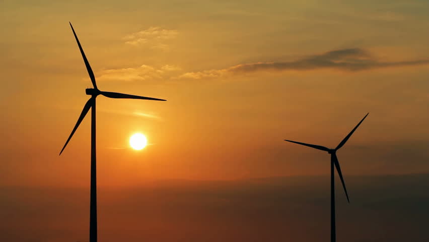Sunset over wind turbines