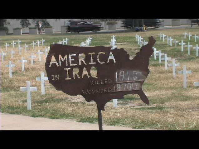 Medium-shot of a pair of combat boots symbolizing the loss of soldiers in the Iraq War.