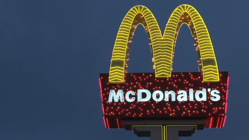 LAS VEGAS, NEVADA - CIRCA OCTOBER 2010: Closeup of the McDonald's sign in the Las Vegas skyline.