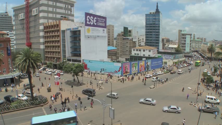 NAIROBI, KENYA - CIRCA 2009:  Wide angle view of busy streets circa 2009 in Nairobi, Kenia.