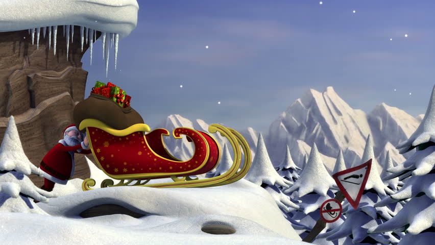 Santa's Take Off - Santa Claus tries to take off of a ski jump with his sleigh - version with room for your own copy text - high quality 3d animation