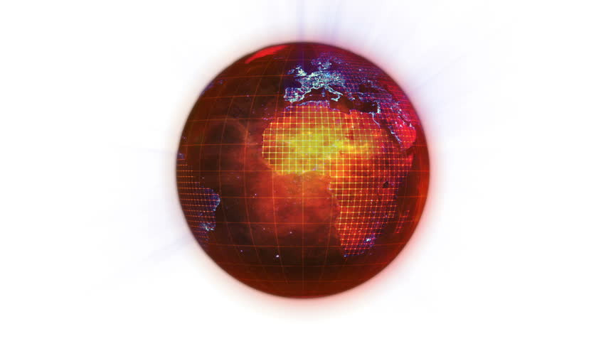 Animated orange planet globe with blue connections against a white background