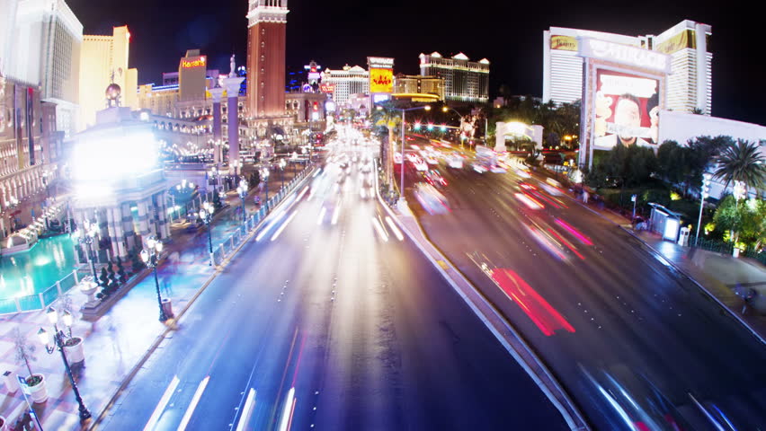 LAS VEGAS, NV - CIRCA SUMMER 2010 (Timelapse): Cars drive along Las Vegas "Strip" at night circa Summer 2010.