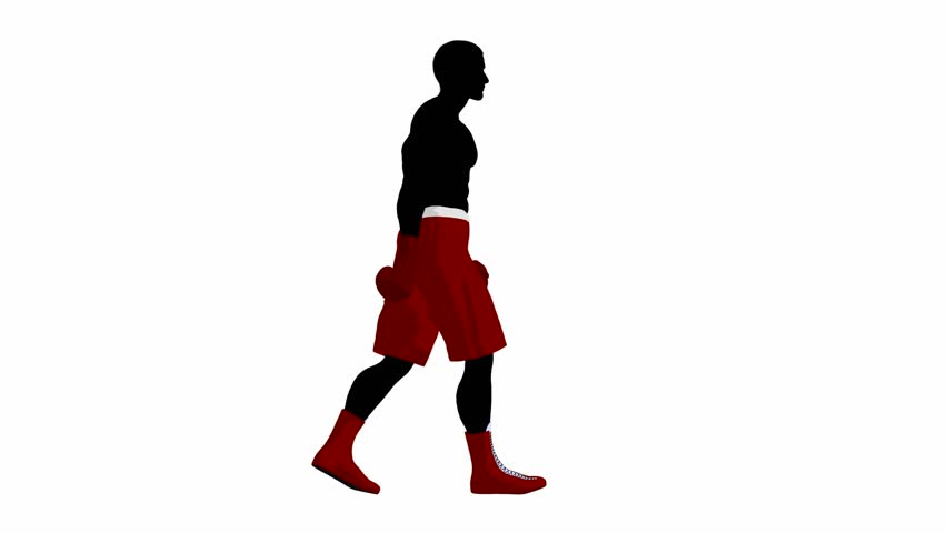 Male boxer walking on a white background