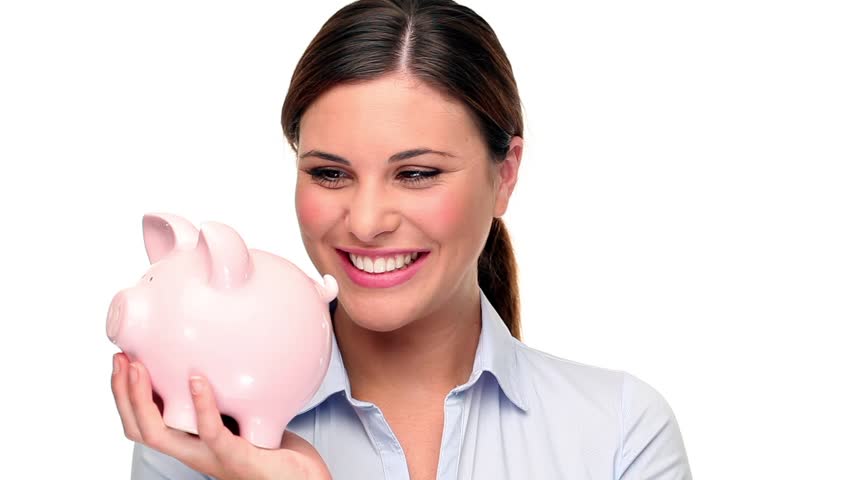 Rich young woman is saving
