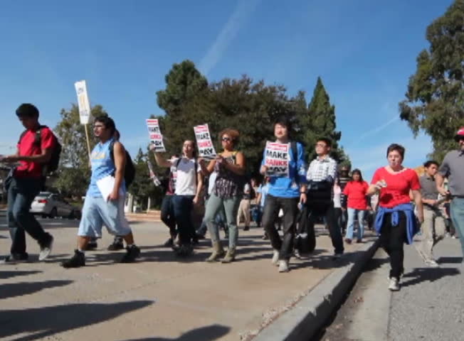LOS ANGELES - NOV 9: Hundreds of students and workers rally at UCLA on November 9, 2011 in Los Angeles. Refund California organized the event as part of the Occupy Wall Street movement.