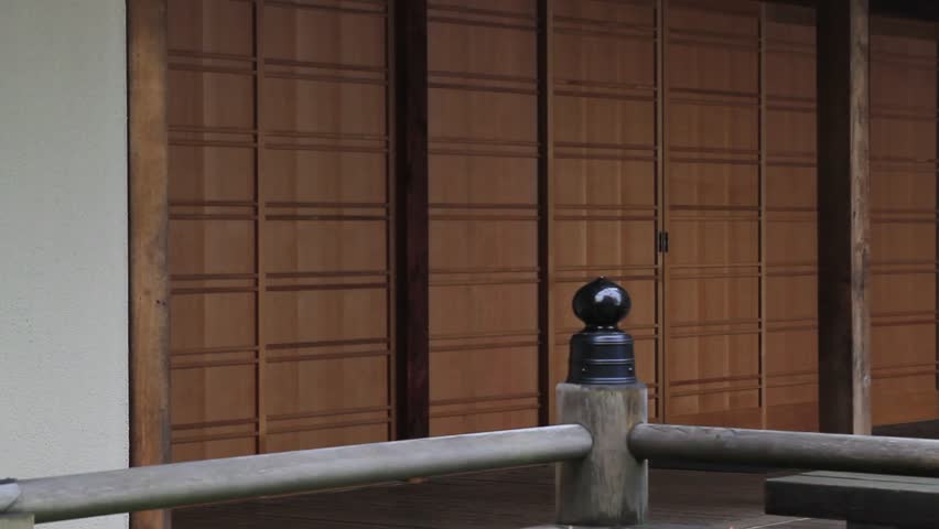Architecture in Japanese Garden One Foggy Fall Morning