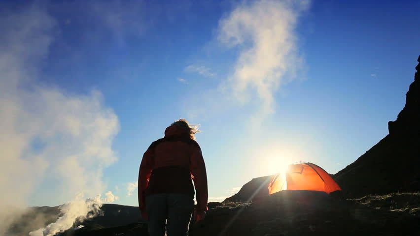 Female Hiker in Harsh Barren Environment