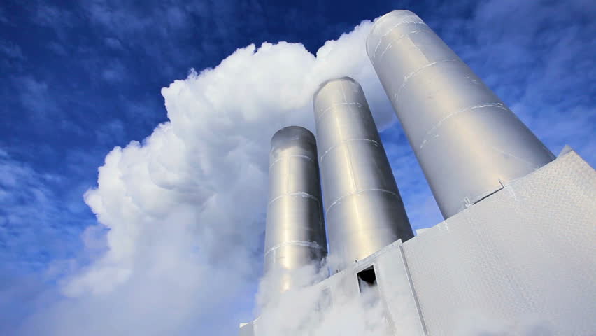 Steam From Geothermal Energy Plant Chimneys