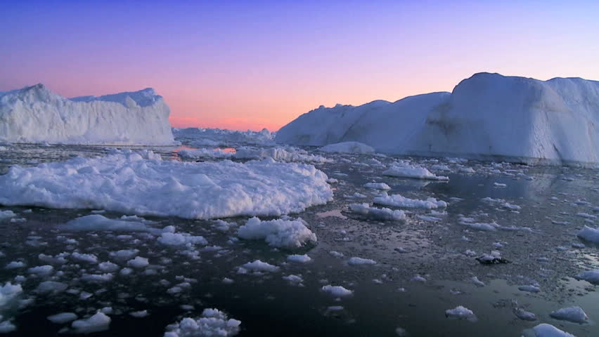 Moving Ice Floes at Sunset