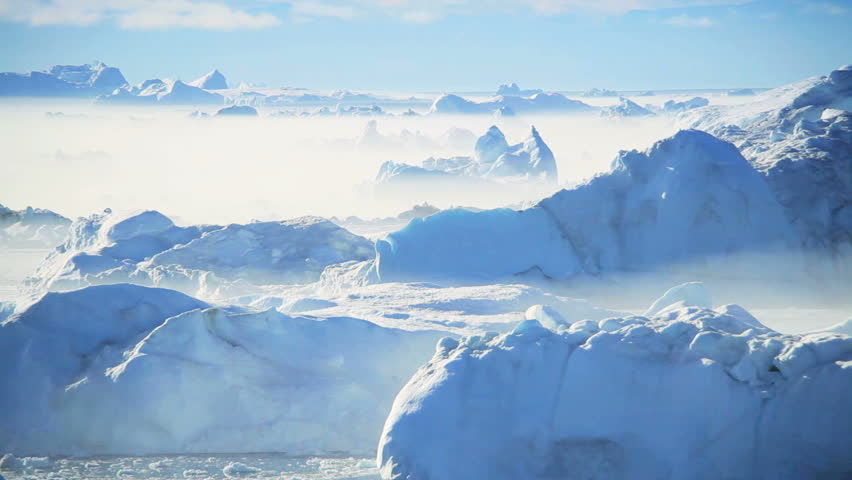 Pan Viiew of Freezing Air Lying Between Ice Floes