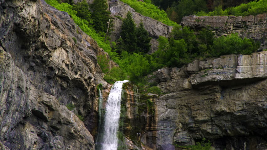 Clip of Bridal Veil Falls in Provo Canyon, Utah moving from the top to the bottom.