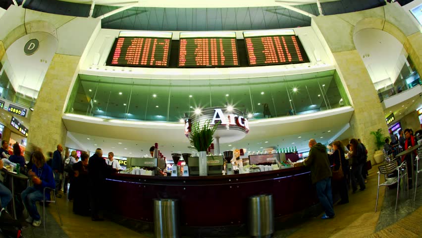 BEN GURION AIRPORT, ISRAEL - MAR 2, 2011: Timelapse of duty-free coffee bar on March 2, 2011 in Ben Gurion Airport.