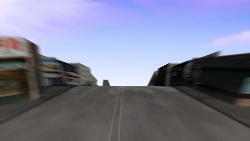 animation of a cityscape animated in POV view. Full 24 hour day cycle sequence. Complete loop