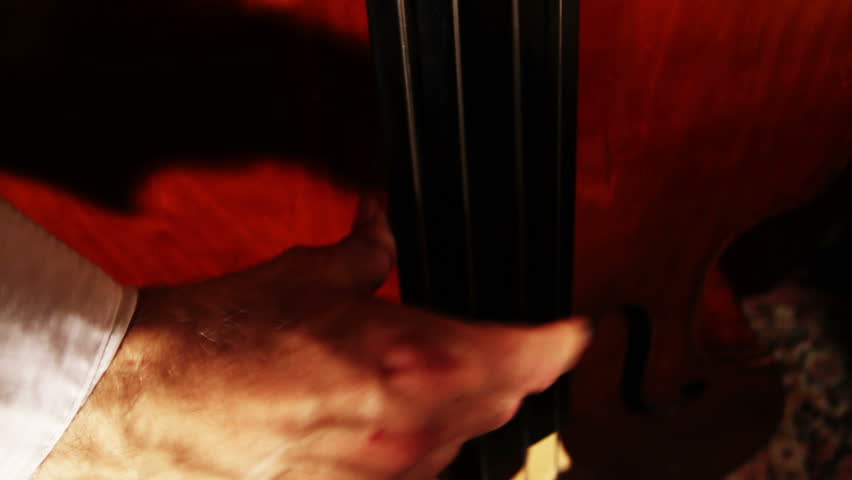 Musician and Double Bass playing jazz wide angle