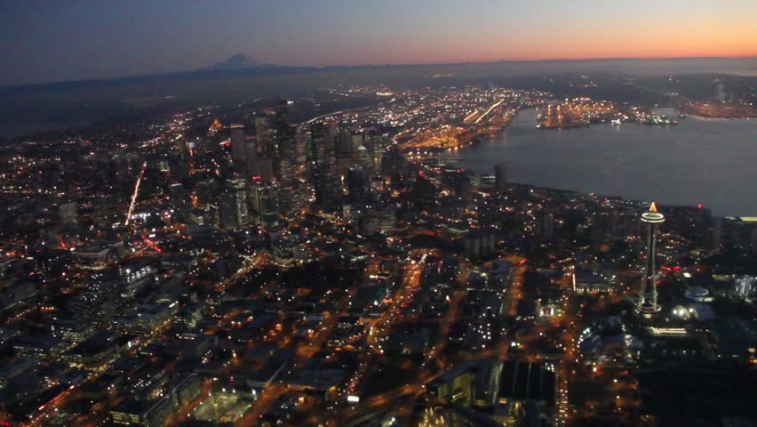 Two Aerial Night Views of Seattle