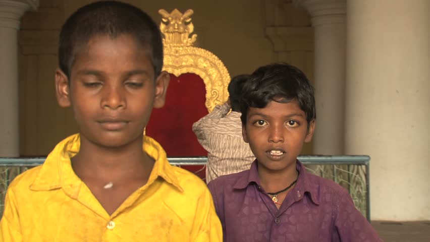  MADURAI, INDIA - CIRCA APRIL, 2011: Indian children visit the Thirumalai Nayak Palace in Madurai.